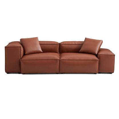 Cube Modular Brown Genuine Leather Sofa-Brown-105.5"-Low & High