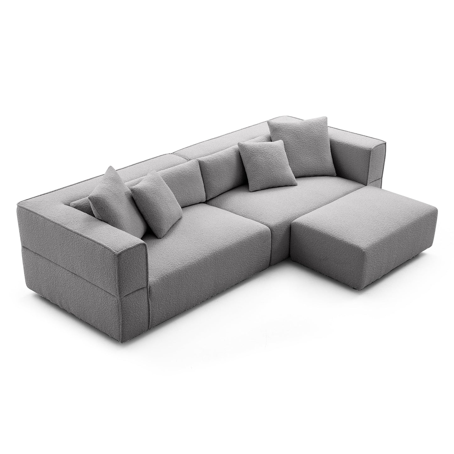 Nordic Modern Gray Sofa with Ottoman-Gray-103.1"