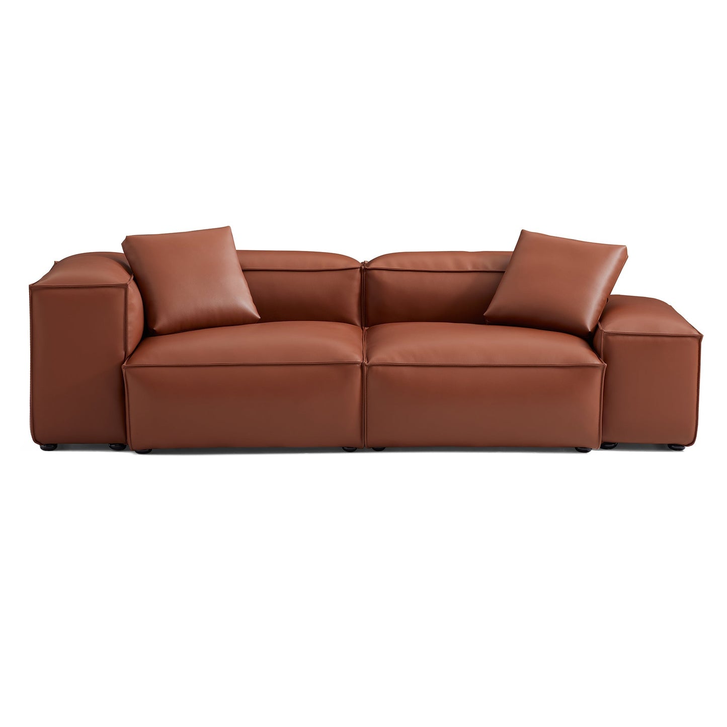 Cube Modular Brown Genuine Leather Sofa-Brown-105.5"-Low & High