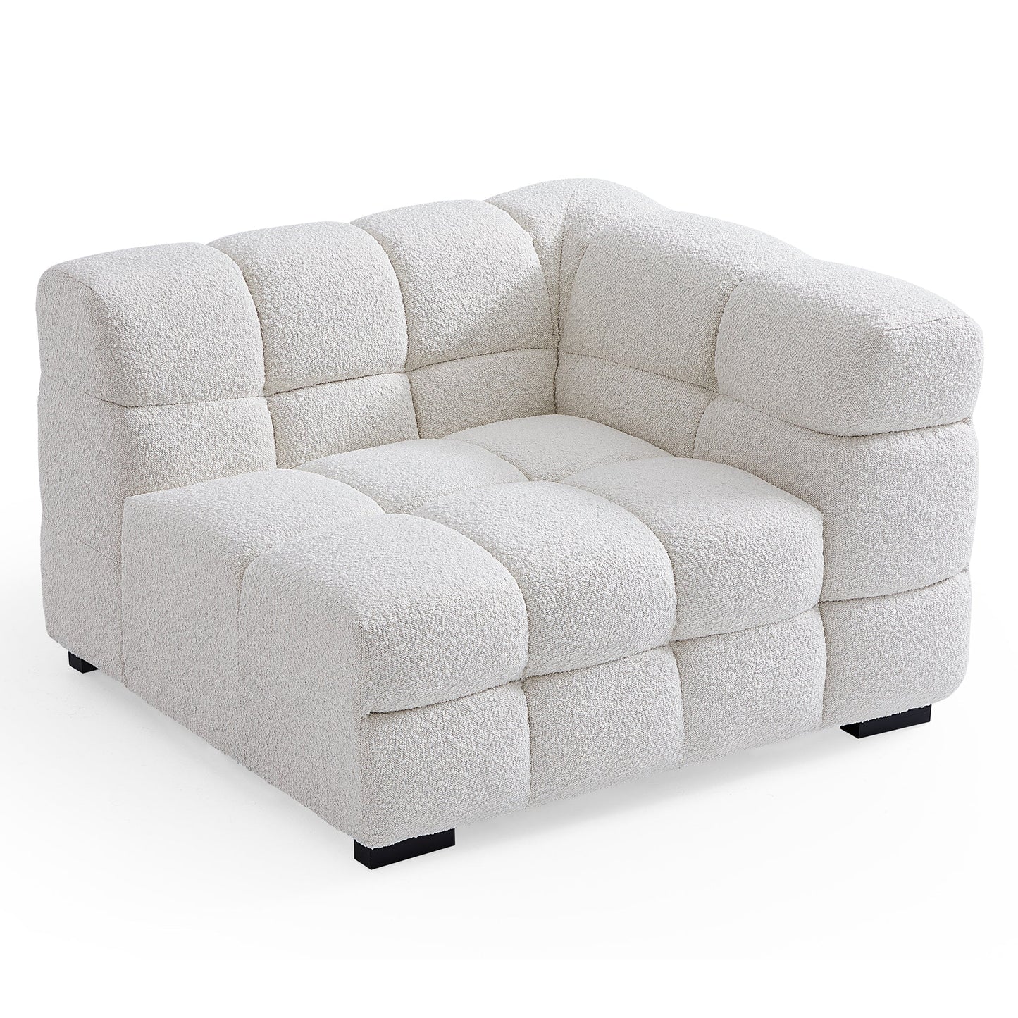 Cushy Cream Boucle Fabric Tufted Sofa-White