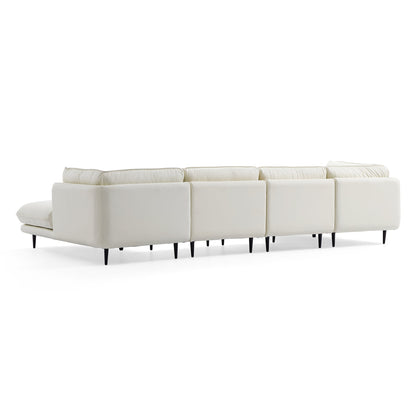 Vanilla White Leather U Shaped Sectional-White