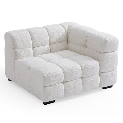 Cushy Cream Boucle Fabric Tufted Sofa With Ottoman-White