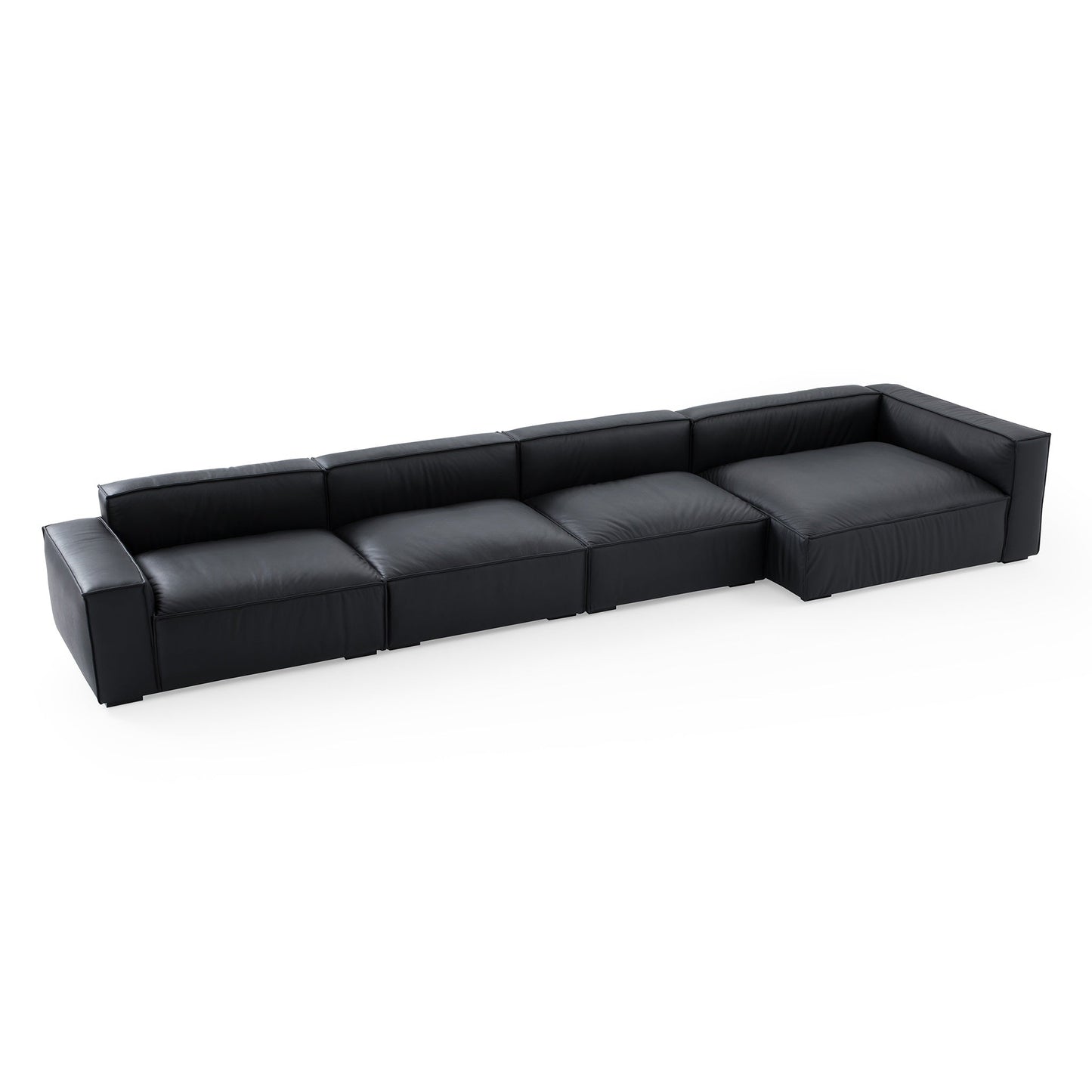 Luxury Minimalist Dark Brown Leather Sectional-Black-185.0"-Facing Right