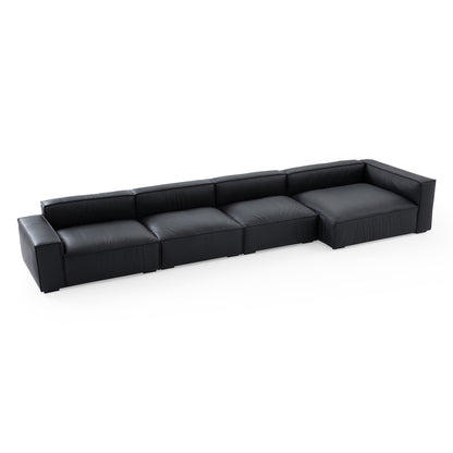 Luxury Minimalist Dark Brown Leather Sectional-Black-185.0"-Facing Right