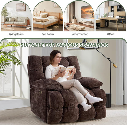 Oversized Rocker Recliner Chair 42” Power Swivel Recliner for Living Room Overstuffed Extra Wide Rocking Recliners with Breathable Soft Fabric Up to 400lbs(Manual Beige)