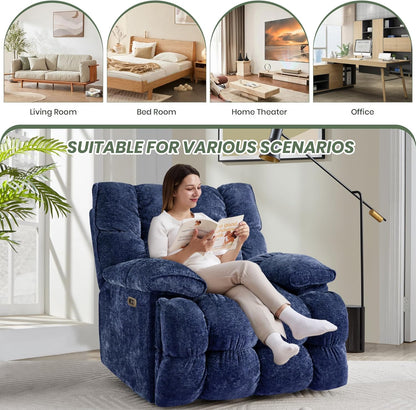 Oversized Rocker Recliner Chair 42” Power Swivel Recliner for Living Room Overstuffed Extra Wide Rocking Recliners with Breathable Soft Fabric Up to 400lbs(Manual Beige)