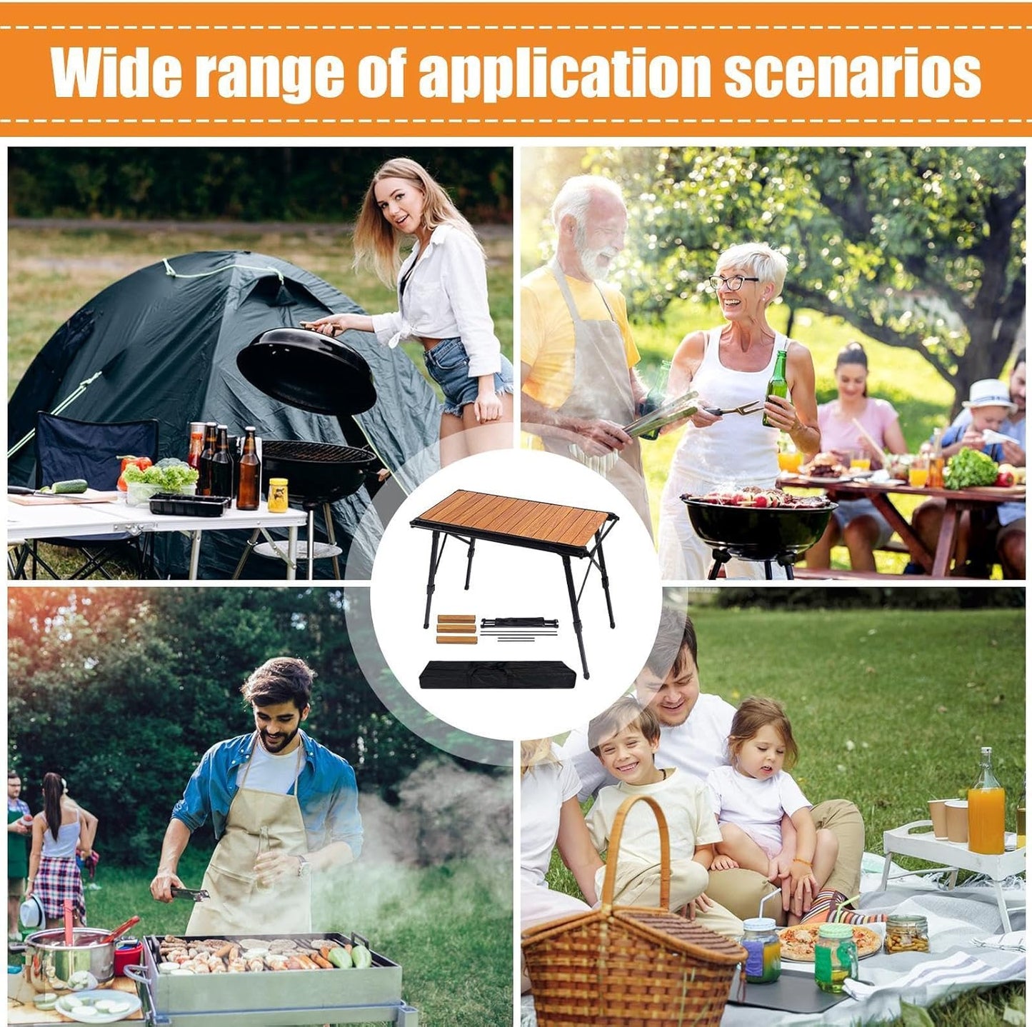 Folding Table - Beach Picnic Rack, Adjustable Height Camping Tables | Portable Folding Counter, Camp Desk with Aluminum Legs, for Outdoor Hiking Fun Home, 18x12.5x55cm