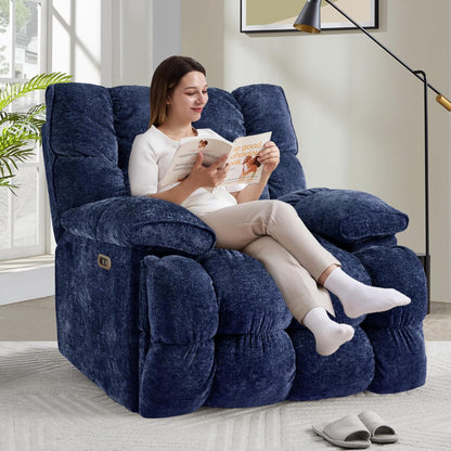 Oversized Rocker Recliner Chair 42” Power Swivel Recliner for Living Room Overstuffed Extra Wide Rocking Recliners with Breathable Soft Fabric Up to 400lbs(Manual Beige)