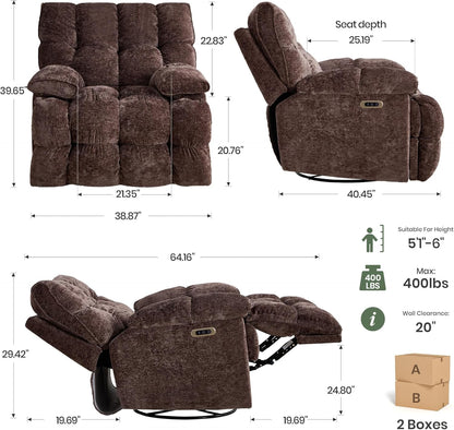 Oversized Rocker Recliner Chair 42” Power Swivel Recliner for Living Room Overstuffed Extra Wide Rocking Recliners with Breathable Soft Fabric Up to 400lbs(Manual Beige)