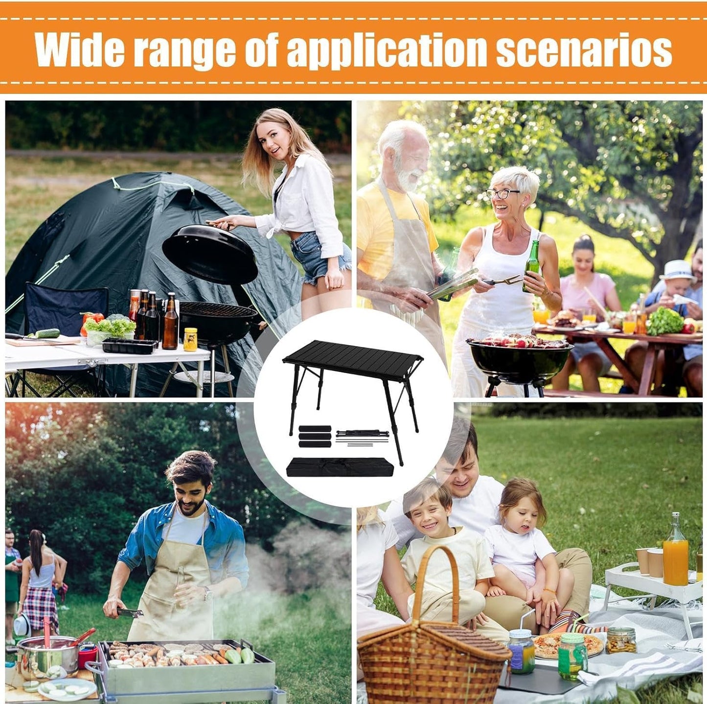 Folding Table - Beach Picnic Rack, Adjustable Height Camping Tables | Portable Folding Counter, Camp Desk with Aluminum Legs, for Outdoor Hiking Fun Home, 18x12.5x55cm