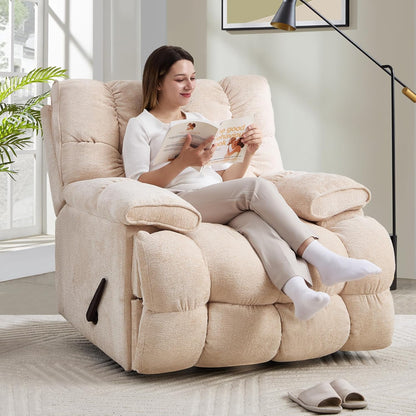 Oversized Rocker Recliner Chair 42” Power Swivel Recliner for Living Room Overstuffed Extra Wide Rocking Recliners with Breathable Soft Fabric Up to 400lbs(Manual Beige)