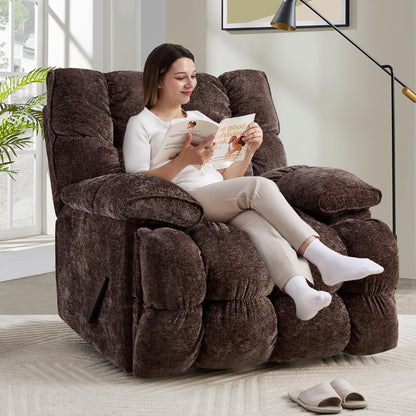 Oversized Rocker Recliner Chair 42” Power Swivel Recliner for Living Room Overstuffed Extra Wide Rocking Recliners with Breathable Soft Fabric Up to 400lbs(Manual Beige)