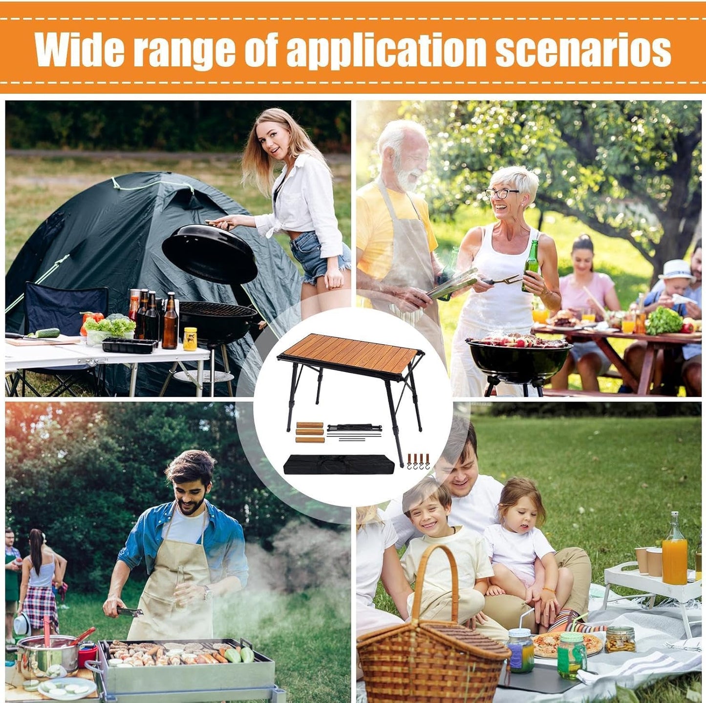 Folding Table - Beach Picnic Rack, Adjustable Height Camping Tables | Portable Folding Counter, Camp Desk with Aluminum Legs, for Outdoor Hiking Fun Home, 18x12.5x55cm