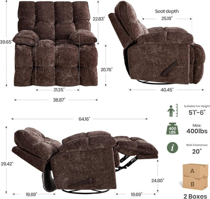 Oversized Rocker Recliner Chair 42” Power Swivel Recliner for Living Room Overstuffed Extra Wide Rocking Recliners with Breathable Soft Fabric Up to 400lbs(Manual Beige)
