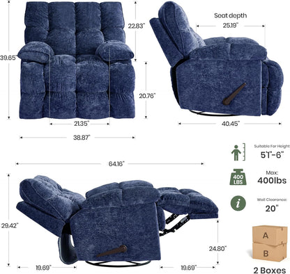 Oversized Rocker Recliner Chair 42” Power Swivel Recliner for Living Room Overstuffed Extra Wide Rocking Recliners with Breathable Soft Fabric Up to 400lbs(Manual Beige)