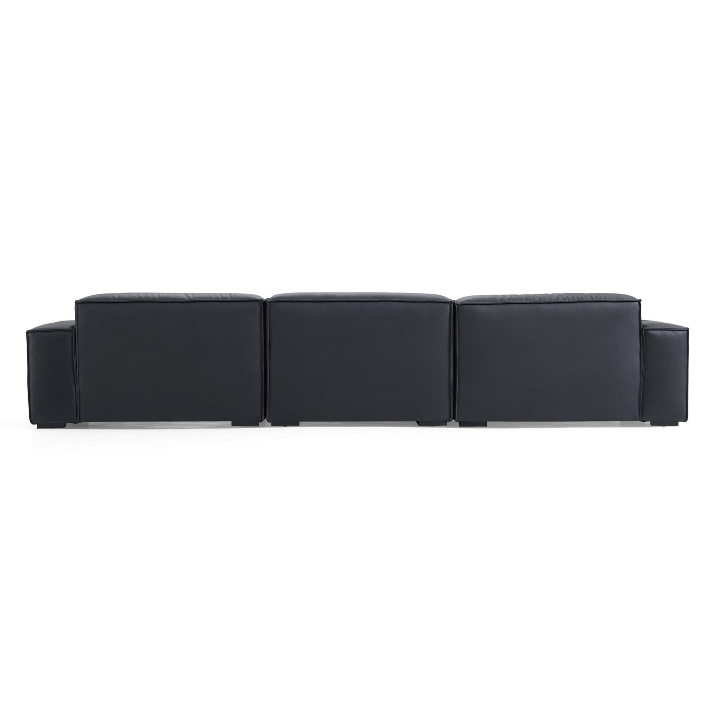 Luxury Minimalist Leather Black Sofa and Ottoman-Black-140.2"