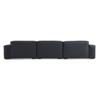Luxury Minimalist Leather Black Sofa and Ottoman-Black-140.2"