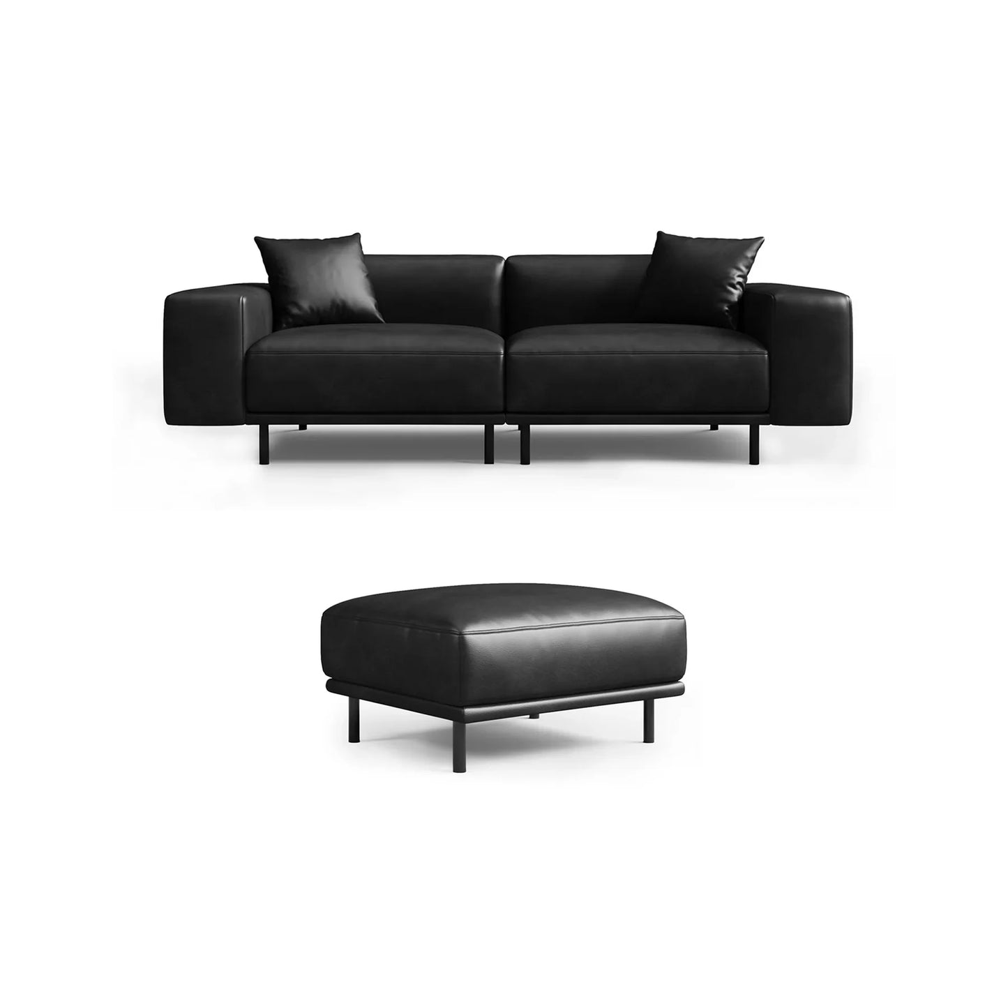 Noble Black Leather Sofa and Ottoman