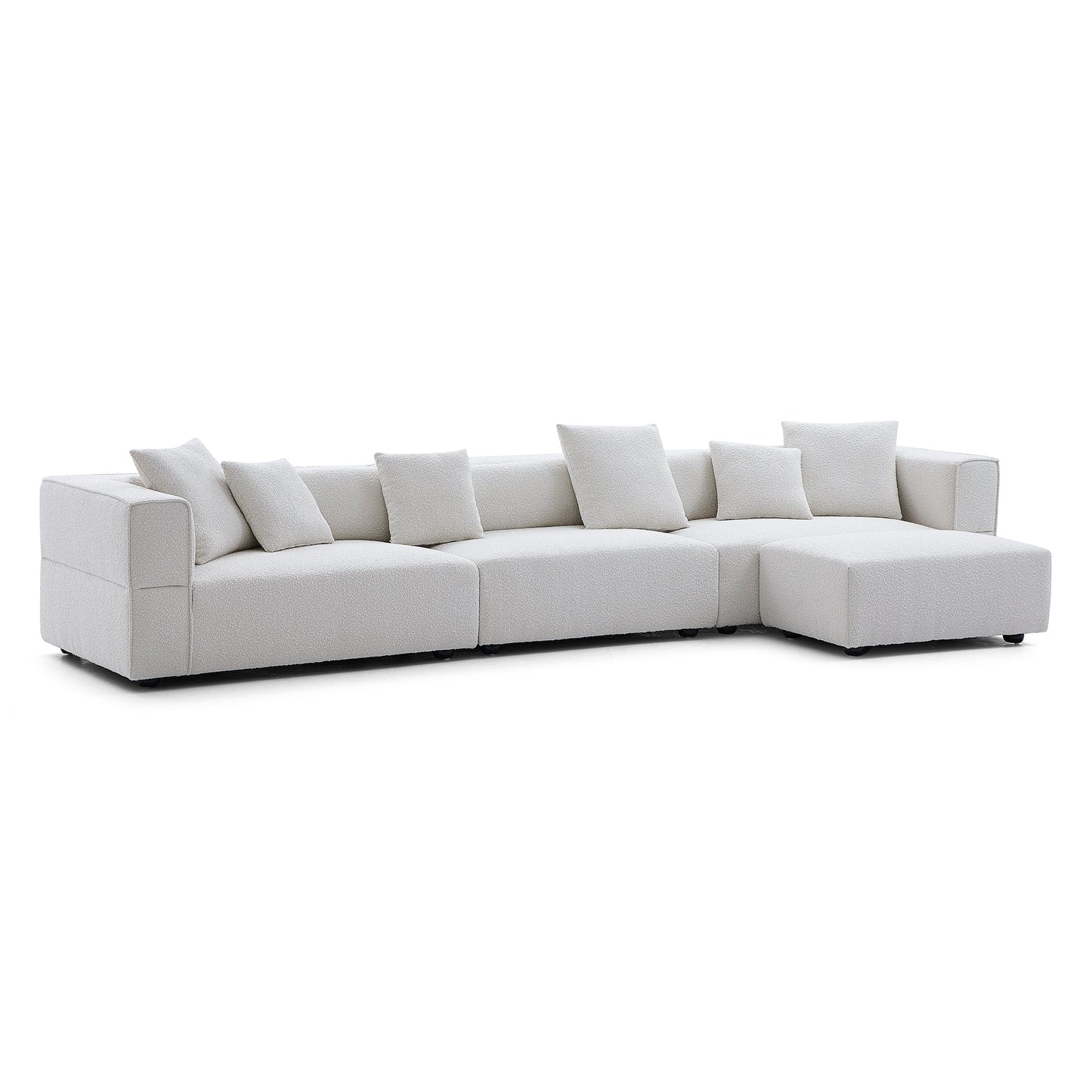 Nordic Modern Gray Sofa with Ottoman-White-143.7"