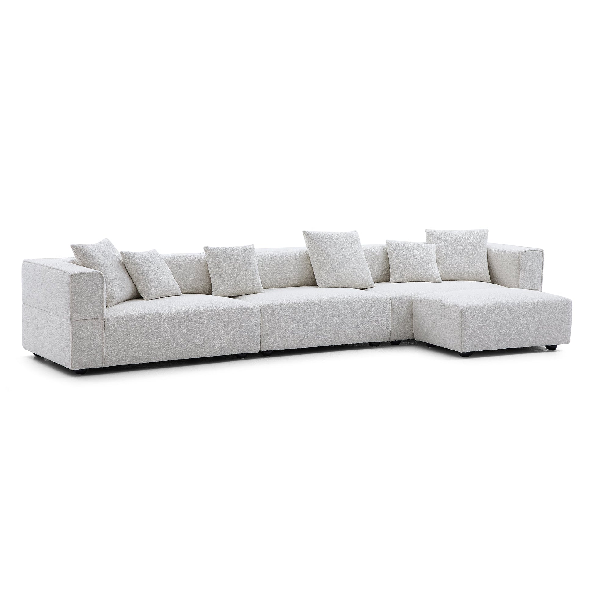 Nordic Modern Gray Sofa with Ottoman-White-143.7"