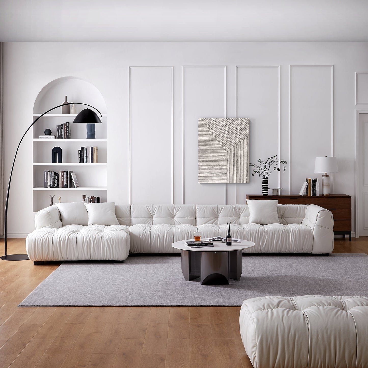 Boba Cream Leathaire Sectional Sofa-White