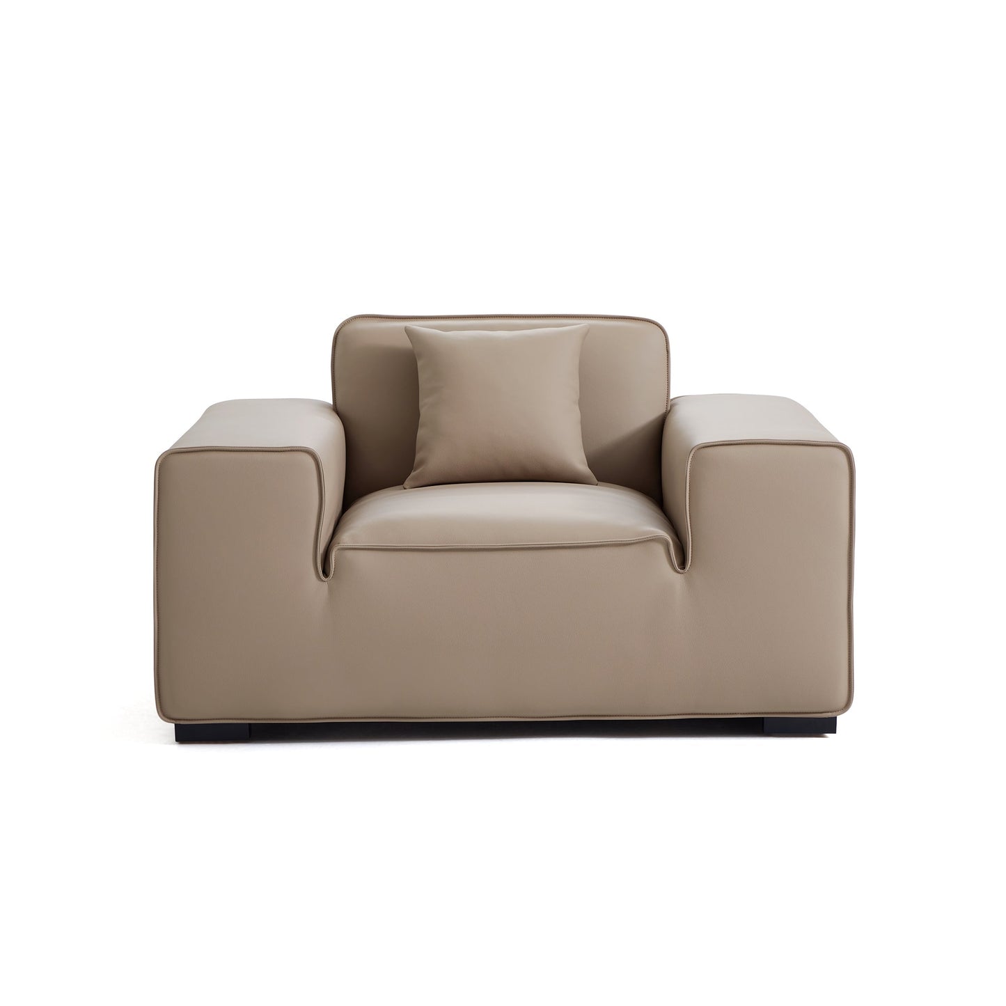 Domus Modular Beige Leather Armchair-Khaki