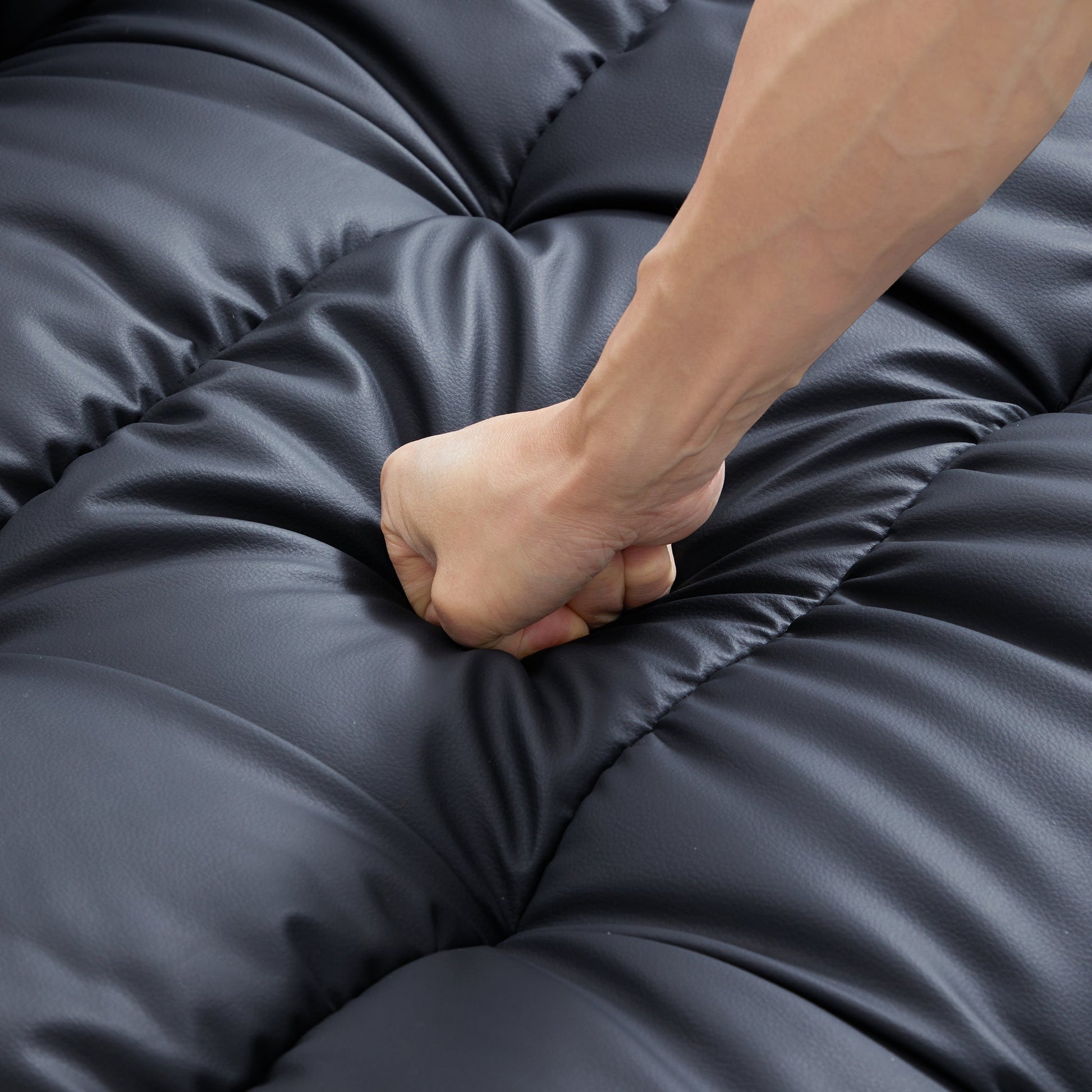 Boba Black Leathaire Sofa and Ottoman-Black