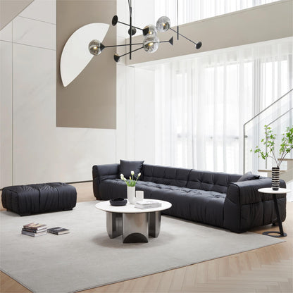 Boba Black Leathaire Sofa and Ottoman-Black