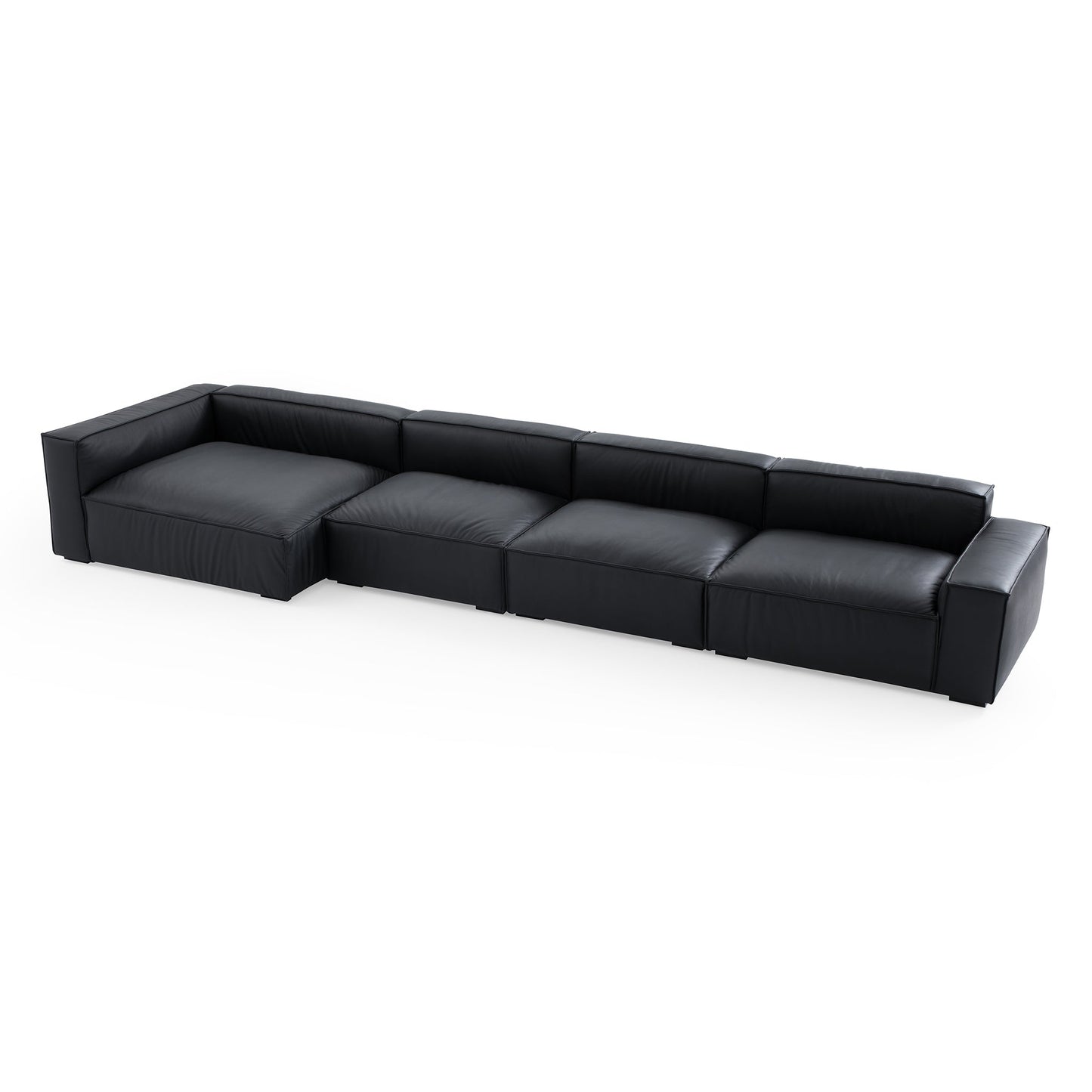 Luxury Minimalist Dark Brown Leather Sectional-Black-185.0"-Facing Left