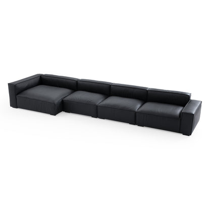 Luxury Minimalist Dark Brown Leather Sectional-Black-185.0"-Facing Left