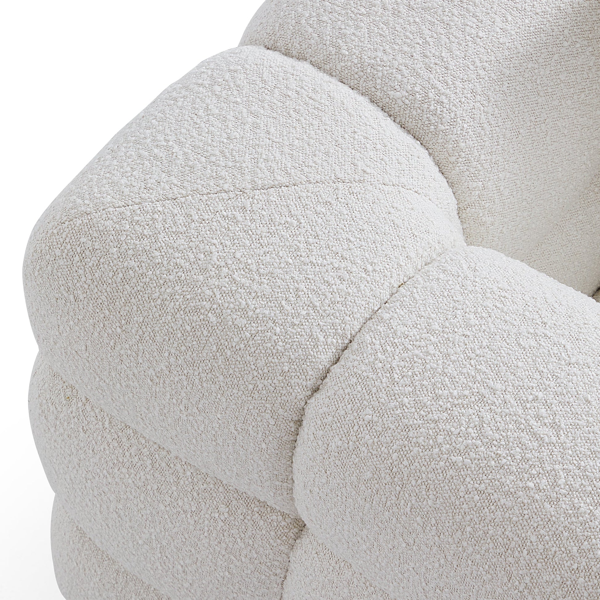 Cushy Cream Boucle Fabric Tufted Armchair-White