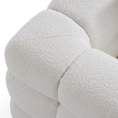 Cushy Cream Boucle Fabric Tufted Armchair-White