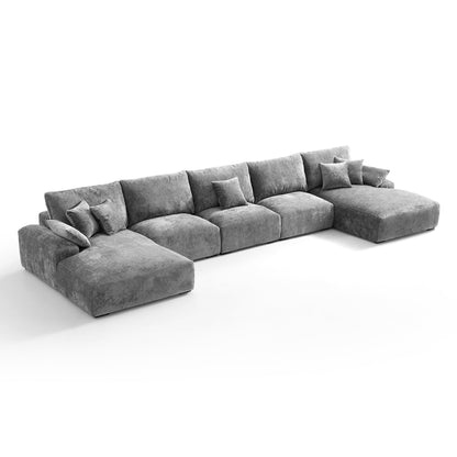 The Empress Beige U-Shaped Sectional Sofa-Gray-196.9"