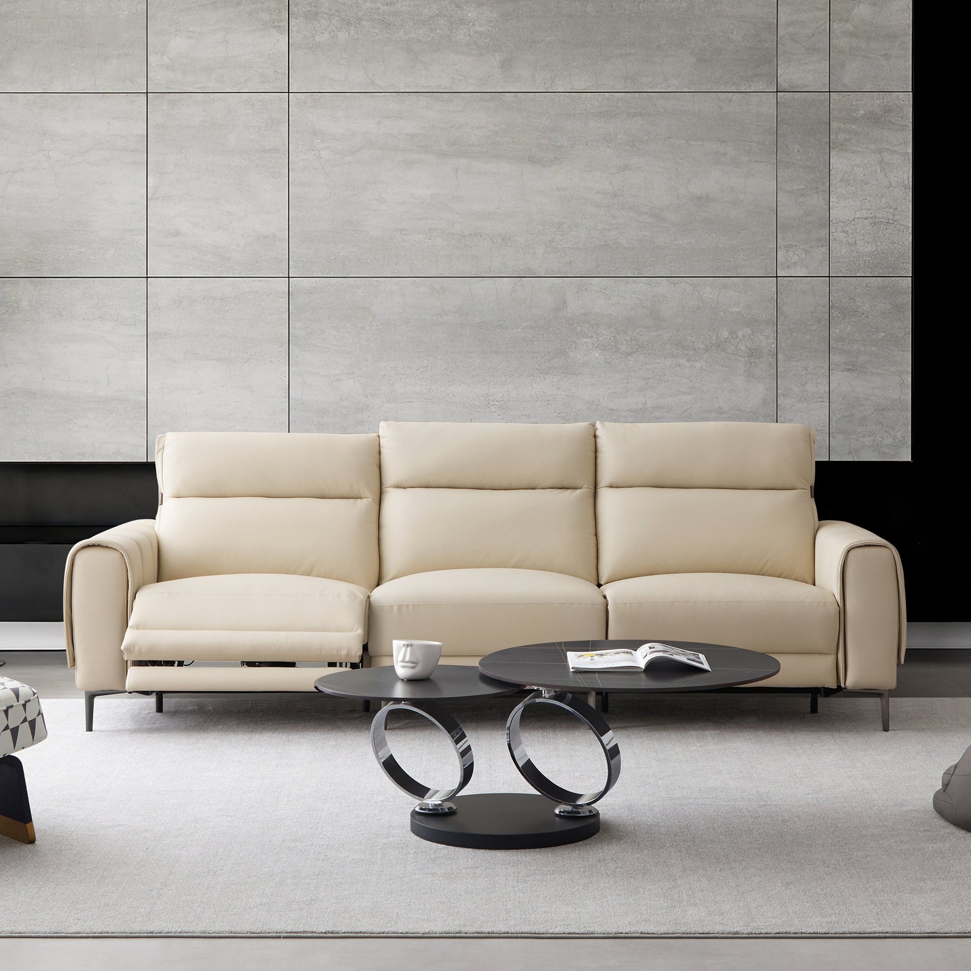 Louis Leather Power Recliner Sofa-Beige