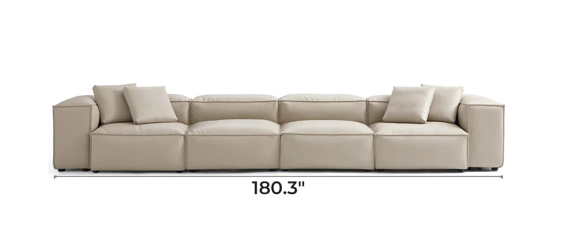 Cube Modular Beige Genuine Leather Sofa