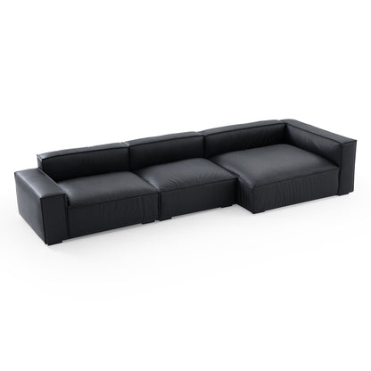 Luxury Minimalist Dark Brown Leather Sectional-Black-145.7"-Facing Right