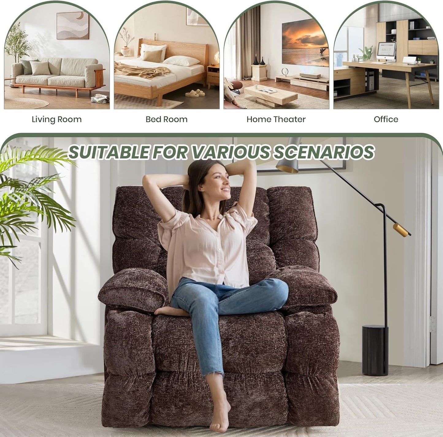 Oversized Rocker Recliner Chair 42” Power Swivel Recliner for Living Room Overstuffed Extra Wide Rocking Recliners with Breathable Soft Fabric Up to 400lbs(Manual Beige)