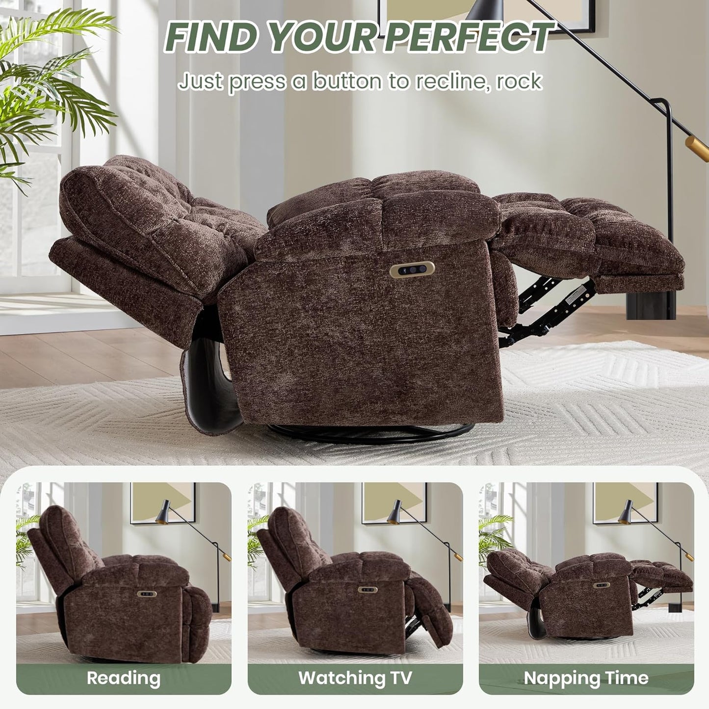 Oversized Rocker Recliner Chair 42” Power Swivel Recliner for Living Room Overstuffed Extra Wide Rocking Recliners with Breathable Soft Fabric Up to 400lbs(Manual Beige)