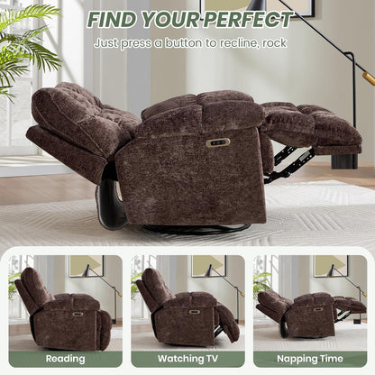 Oversized Rocker Recliner Chair 42” Power Swivel Recliner for Living Room Overstuffed Extra Wide Rocking Recliners with Breathable Soft Fabric Up to 400lbs(Manual Beige)