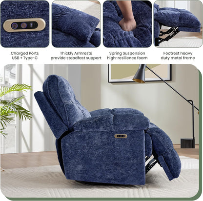 Oversized Rocker Recliner Chair 42” Power Swivel Recliner for Living Room Overstuffed Extra Wide Rocking Recliners with Breathable Soft Fabric Up to 400lbs(Manual Beige)