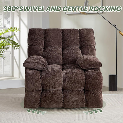 Oversized Rocker Recliner Chair 42” Power Swivel Recliner for Living Room Overstuffed Extra Wide Rocking Recliners with Breathable Soft Fabric Up to 400lbs(Manual Beige)