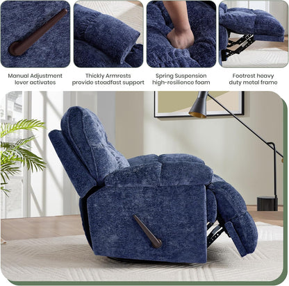 Oversized Rocker Recliner Chair 42” Power Swivel Recliner for Living Room Overstuffed Extra Wide Rocking Recliners with Breathable Soft Fabric Up to 400lbs(Manual Beige)