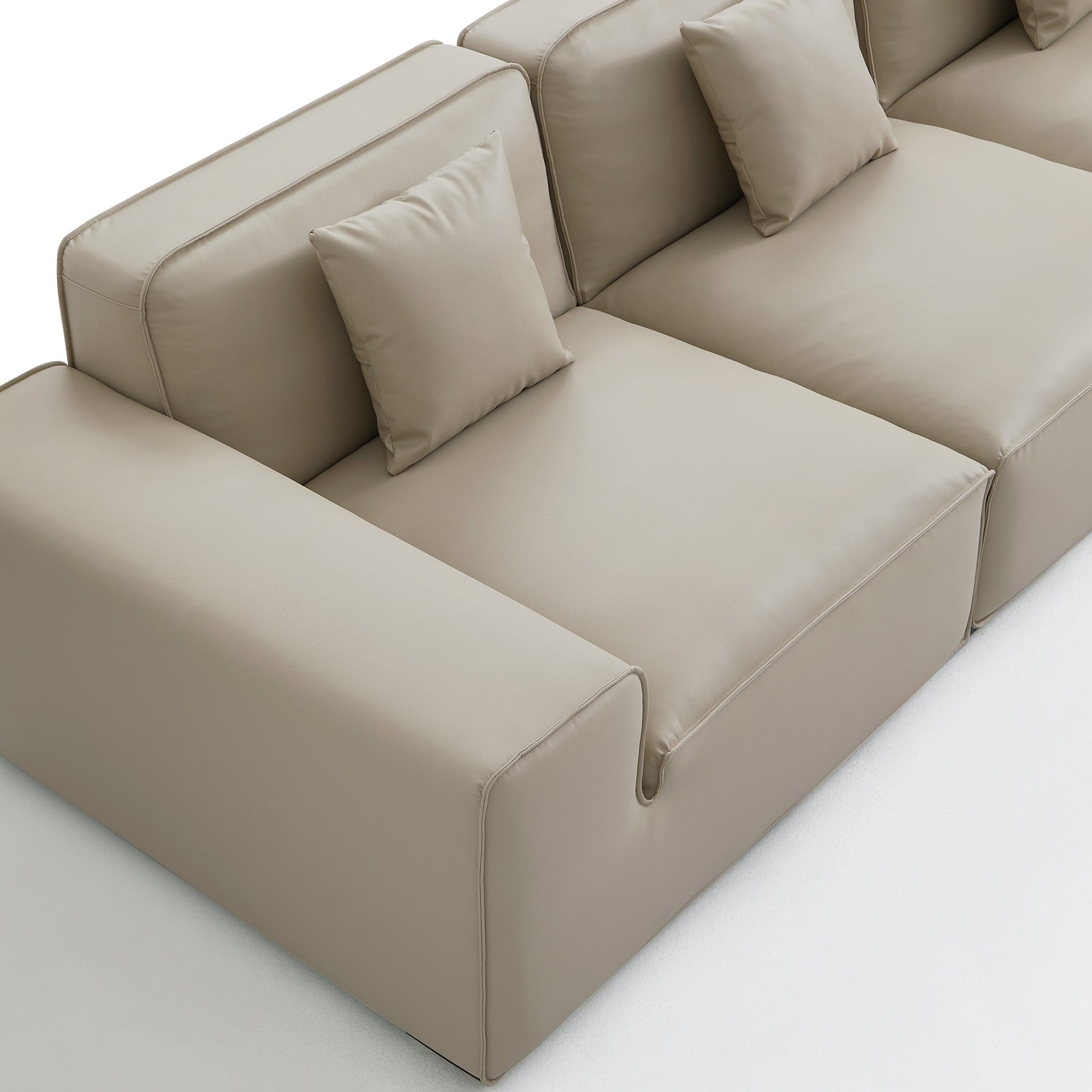 Domus Modular Black Leather Sectional Sofa-Beige