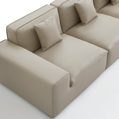 Domus Modular Black Leather Sectional Sofa-Beige
