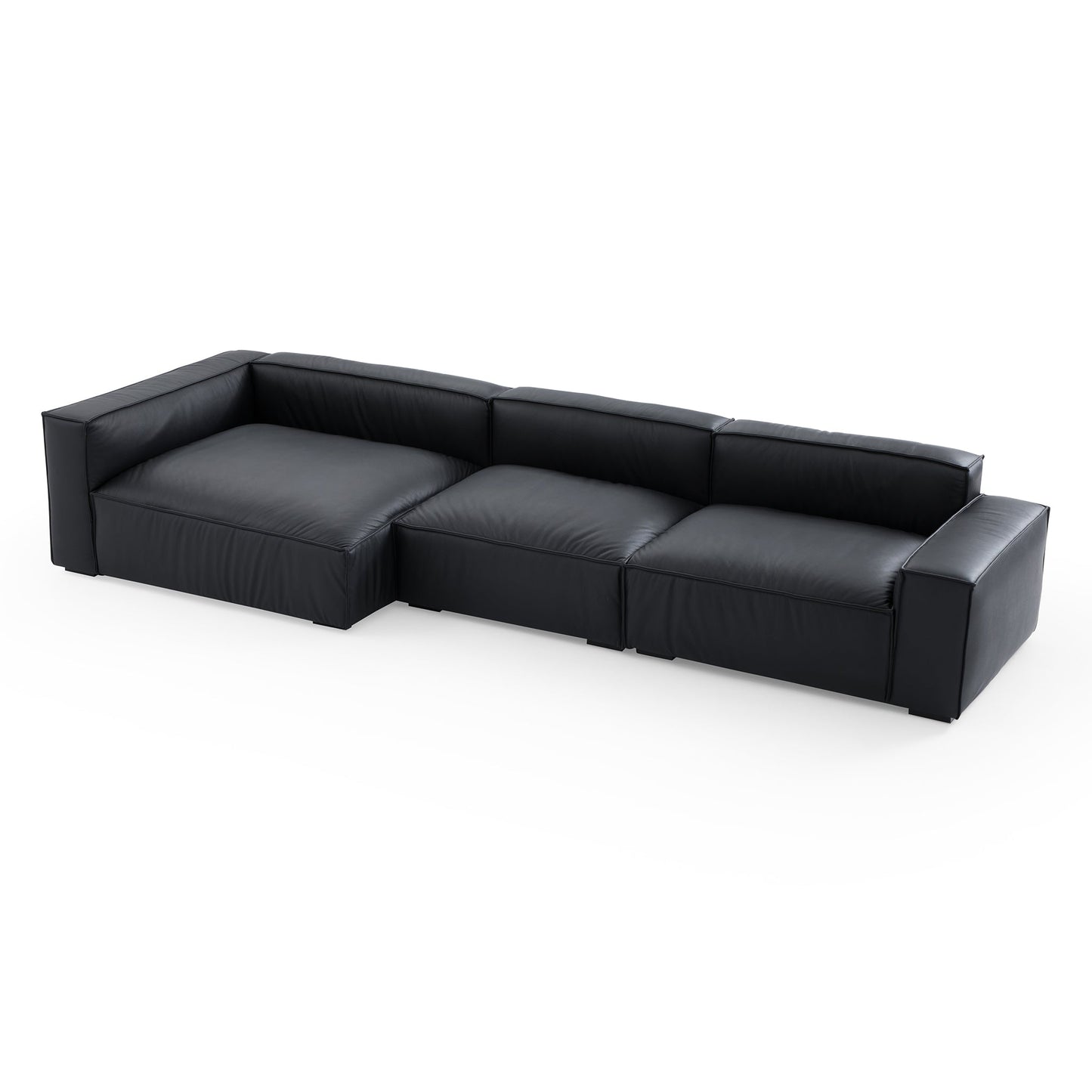 Luxury Minimalist Dark Brown Leather Sectional-Black-145.7"-Facing Left