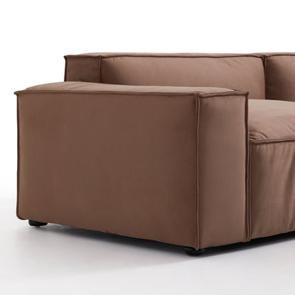 Luxury Minimalist Brown Fabric Sofa and Ottoman-Brown