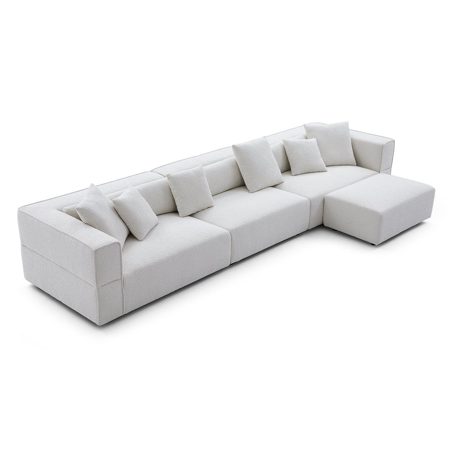 Nordic Modern Gray Sofa with Ottoman-White-143.7"