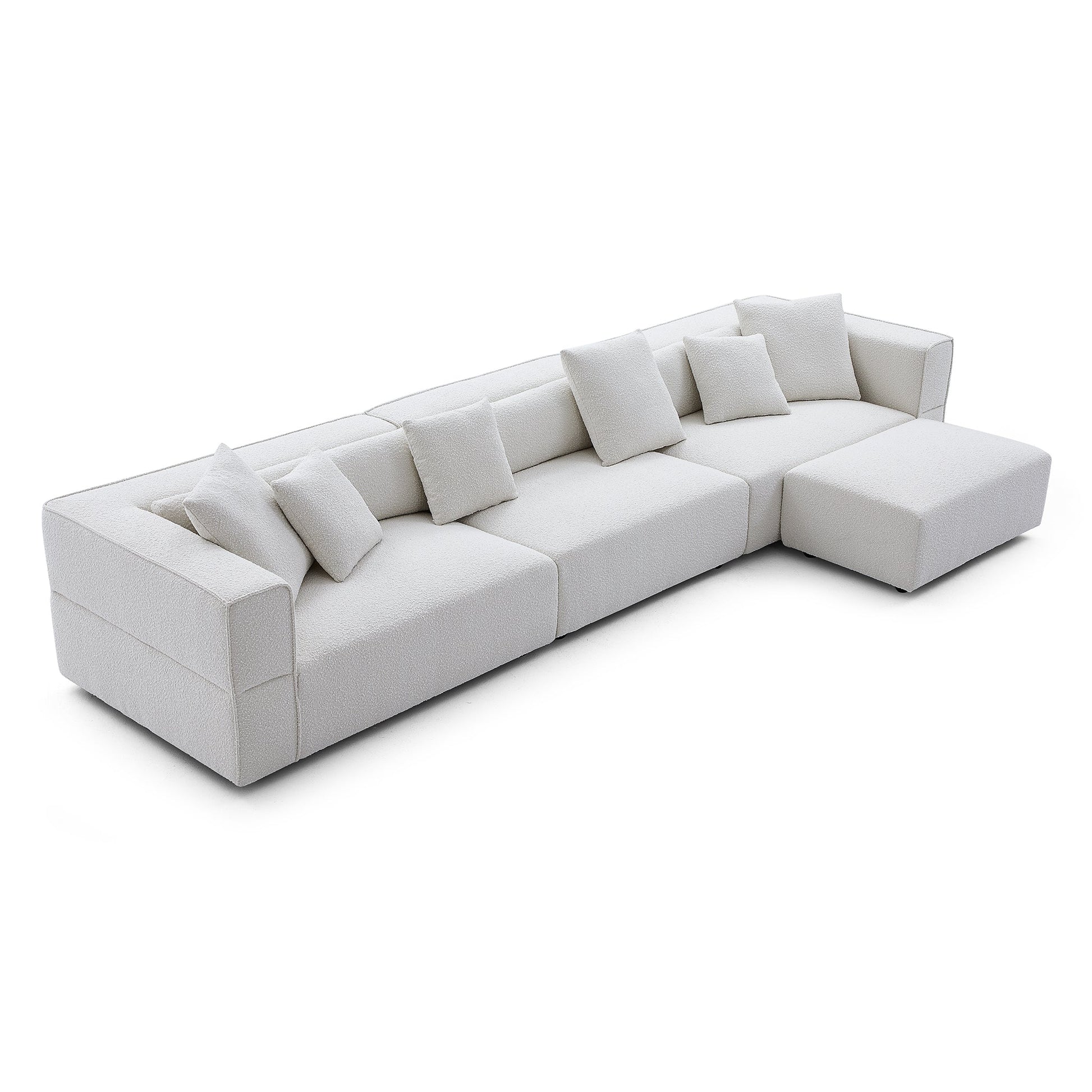 Nordic Modern Gray Sofa with Ottoman-White-143.7"