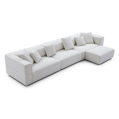 Nordic Modern Gray Sofa with Ottoman-White-143.7"
