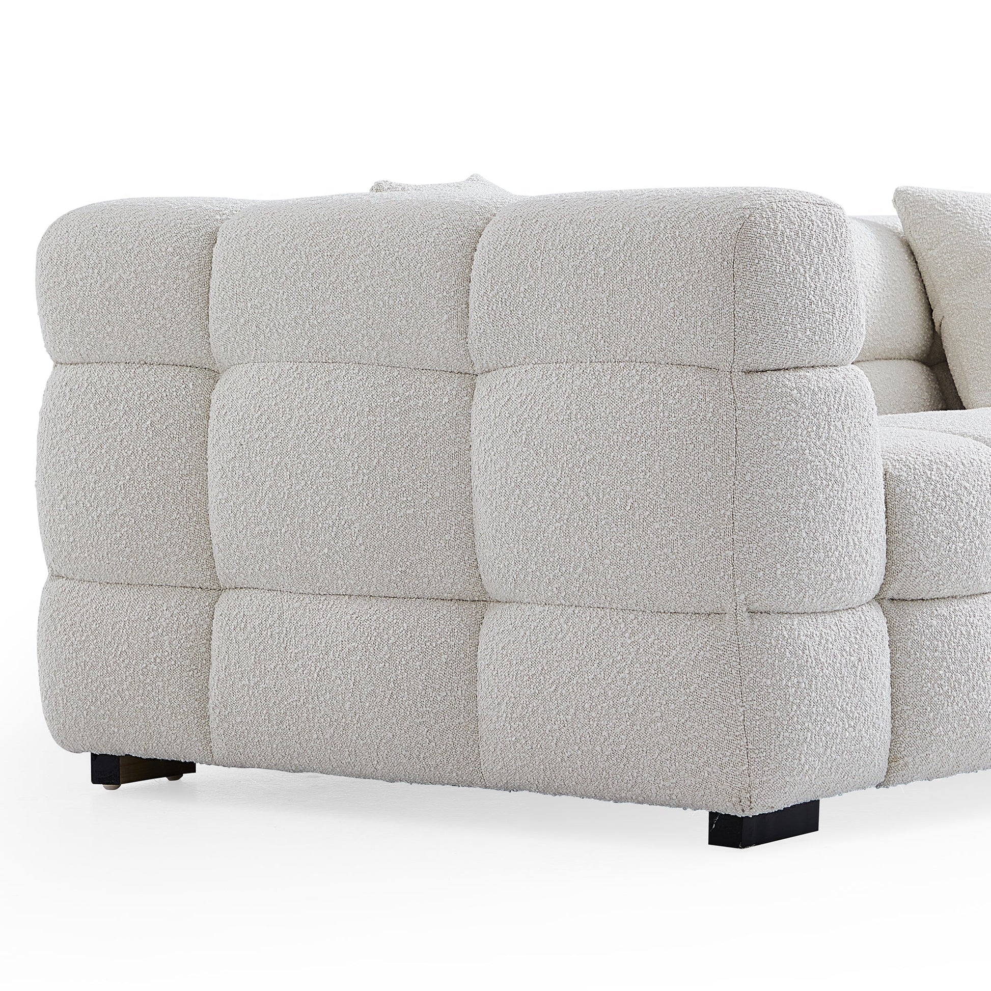 Cushy Cream Boucle Fabric Tufted Sofa-White